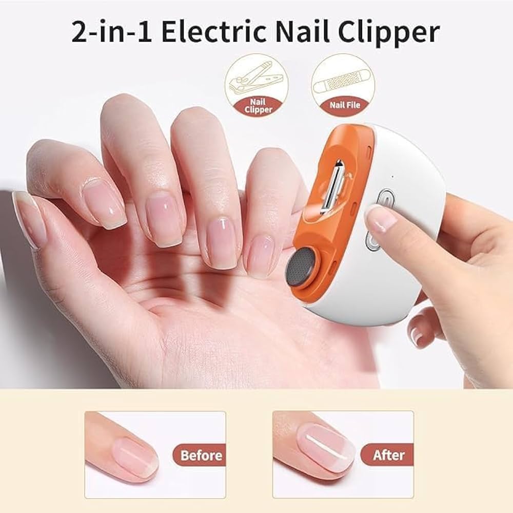 2-in-1 Electric Automatic Nail Clipper and Polisher with LED Light