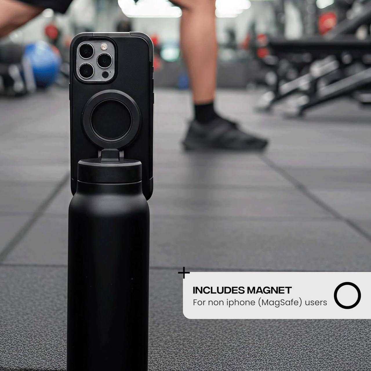 Water Bottle with Magnetic Phone Holder, Compatible with Tripod Mount for iPhone,