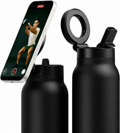 Water Bottle with Magnetic Phone Holder, Compatible with Tripod Mount for iPhone,
