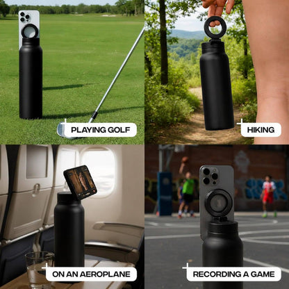 Water Bottle with Magnetic Phone Holder, Compatible with Tripod Mount for iPhone,