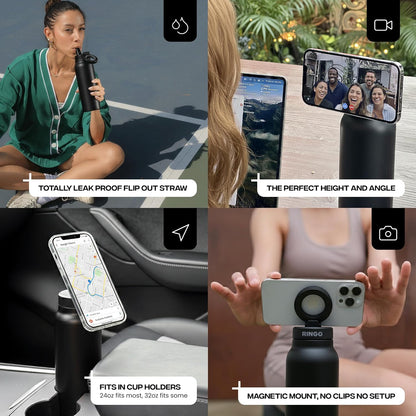 Water Bottle with Magnetic Phone Holder, Compatible with Tripod Mount for iPhone,
