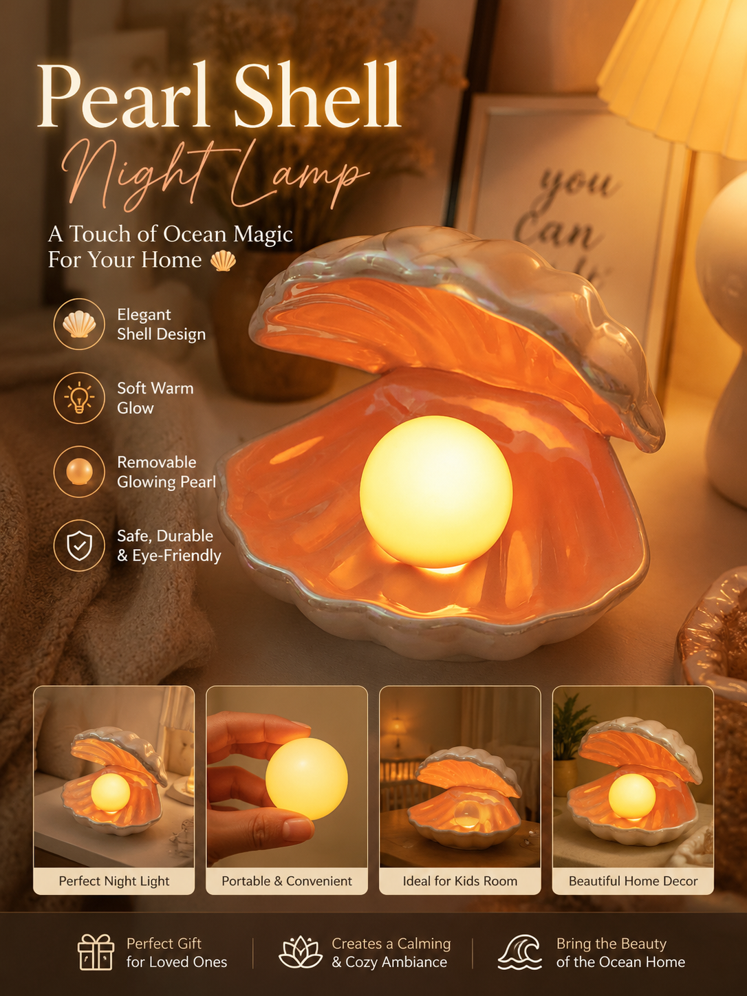 Shell Pearl Light LED Accent Lamp Portable Night Light